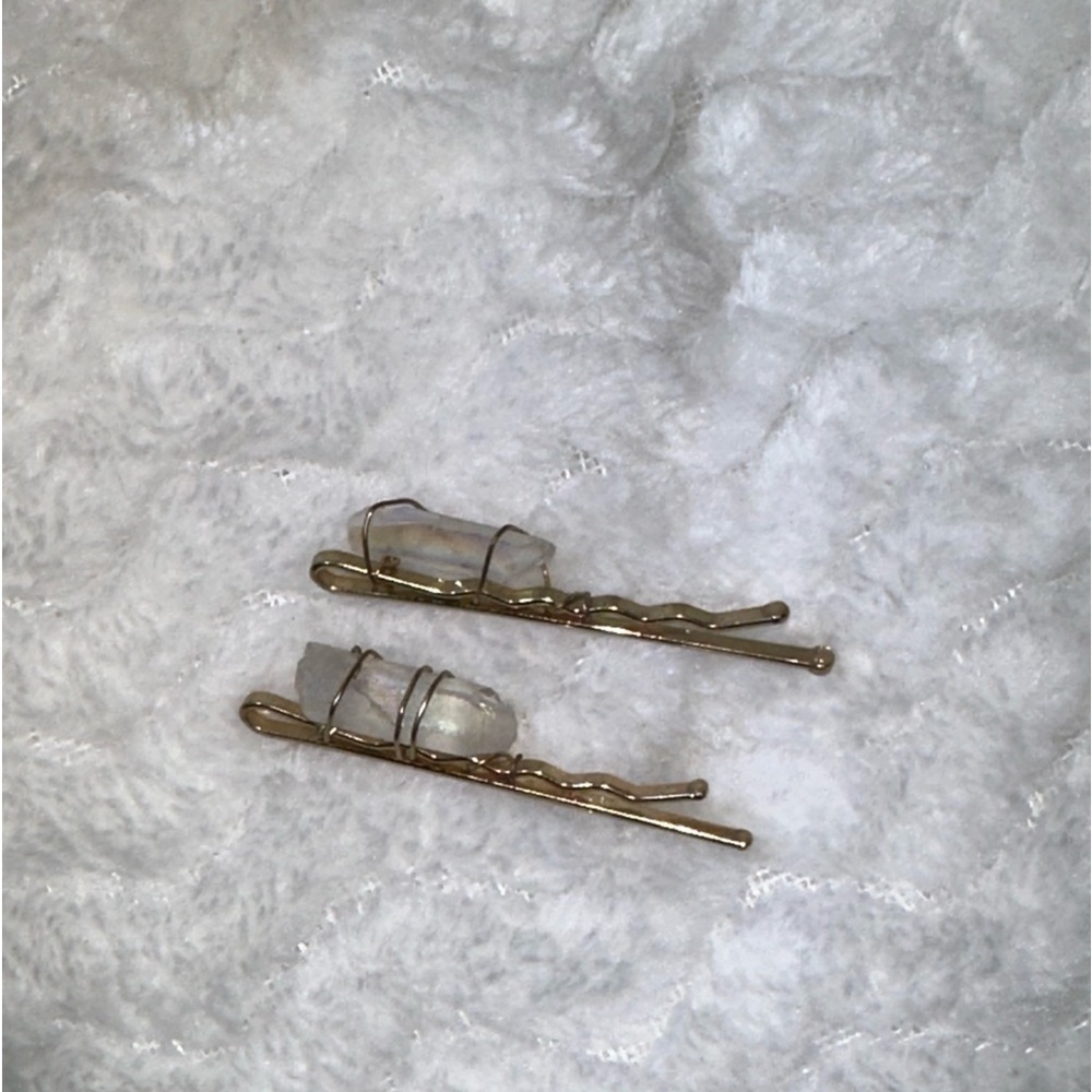 Clear Quartz w/ Rainbow Aura Wire Wrapped Hairpin Set Handmade Craft Bohemian - Picture 4 of 6